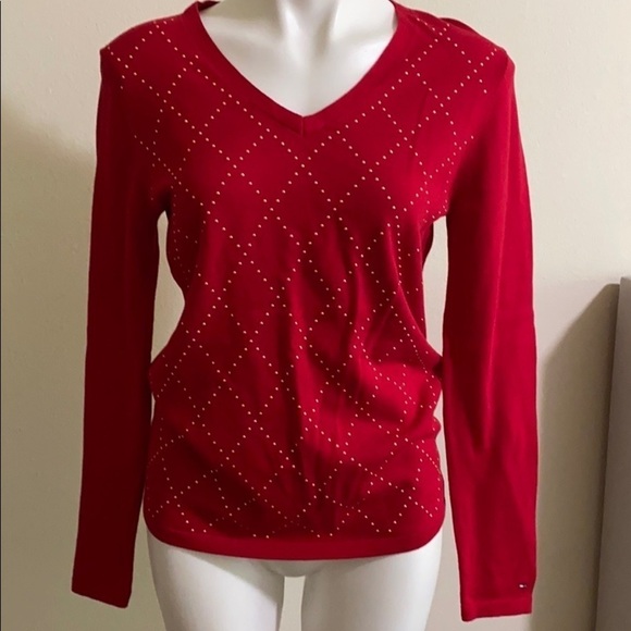 TOMMY HILFIGER Cotton argyle V-neck sweater size M - Picture 2 of 7